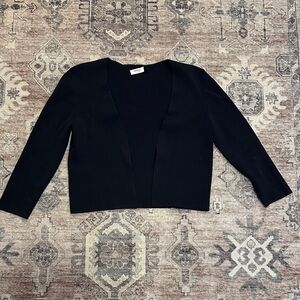 Akris punto dark navy knit cropped Open Front Cardigan 3/4 sleeve sz 6 women’s